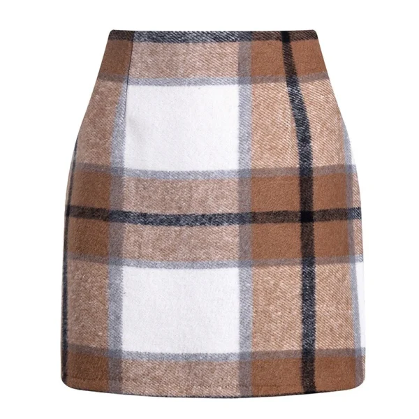 Womens High Waist Plaid Skirt Bodycon Pencil Wool Mini Skirts - Image 15