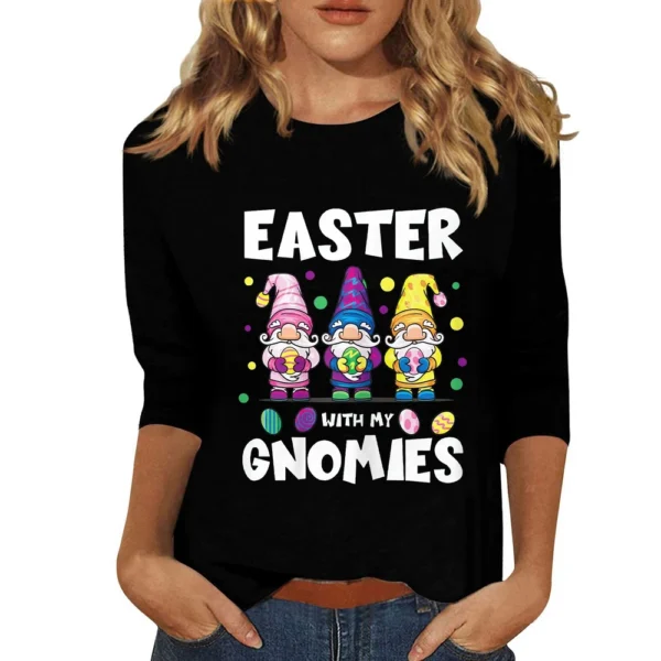 Women's Plus Size Tops Easter Fashion 3/4 Sleeve Casual Basic Printed Pullover - Image 22