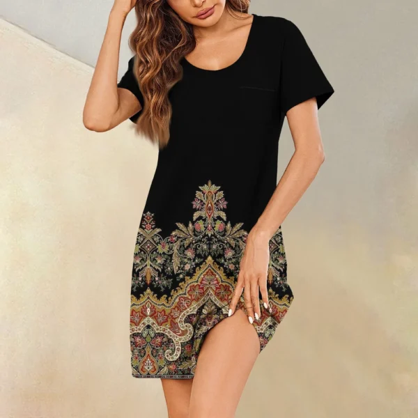 Womens Summer Dresses Short Sleeve Linen Casual T-Shirt Dresses Swing Beach - Image 40