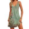 Women's Floral Print Dress, Vest, Skirt With Pockets, Beach Skirt, V-Neck Vest - Image 9