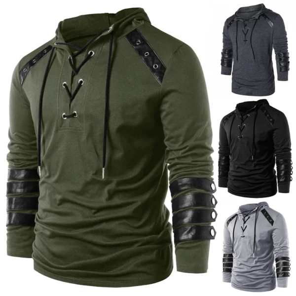 Fall And Winter Hooded Men's Leather Casual Personality Fashion Hoodie