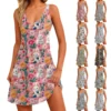 Women's Floral Print Dress, Vest, Skirt With Pockets, Beach Skirt, V-Neck Vest