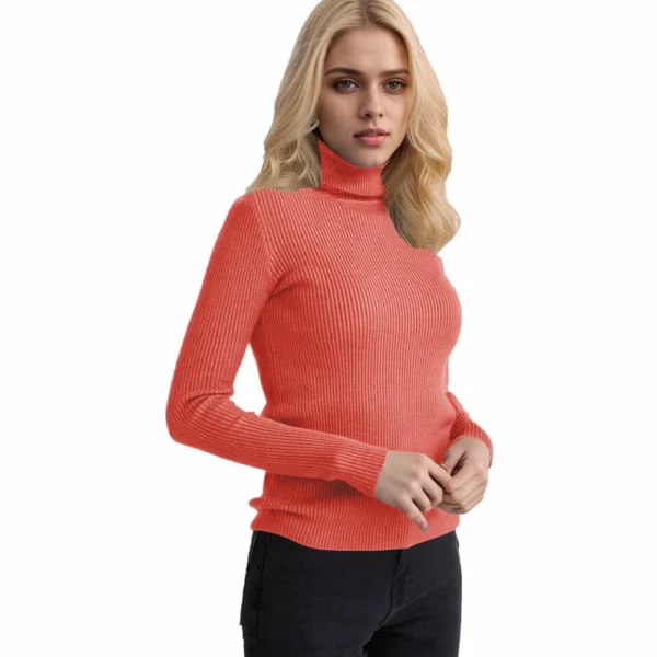 Women's Fashion Casual Solid Color Versatile Knitted High Neck Pullover Sweater - Image 65