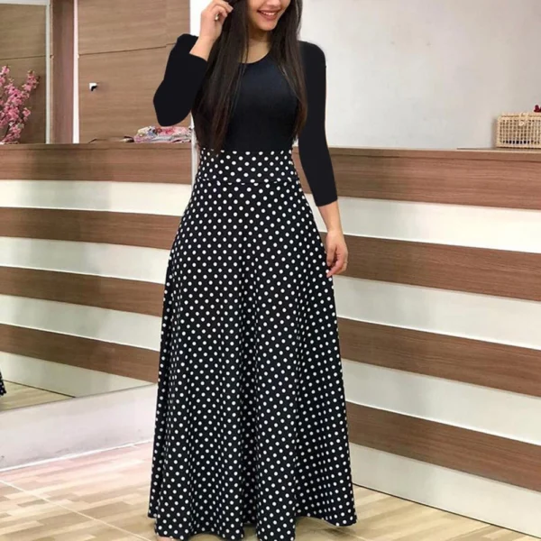 Womens Long Sleeve Floral Print Loose Wedding Holiday Party Splice Maxi Dresses - Image 9