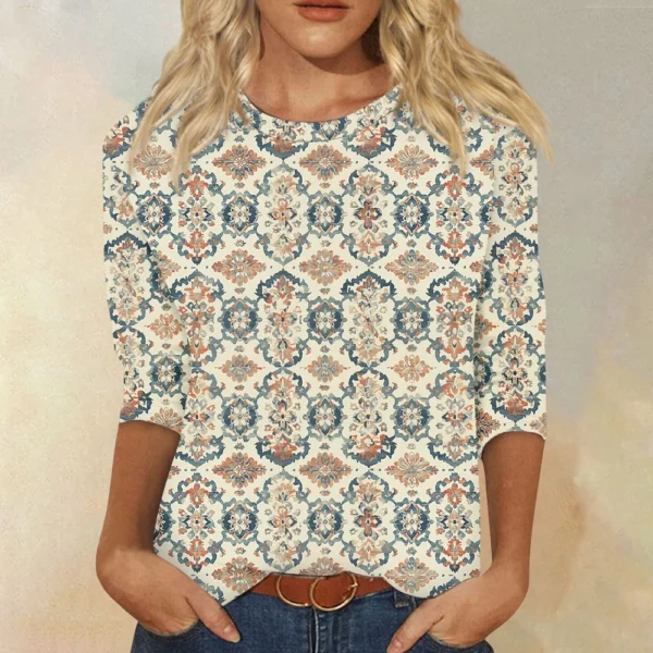 Women's Round Neck Short Sleeved Daily Fashion Casual Printed Loose T-Shirt - Image 19