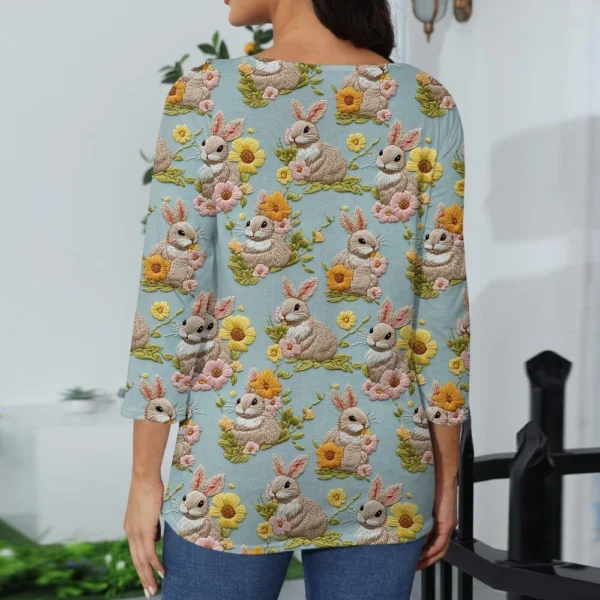 Women's Tops Easter Fashion Basic 3/4 Sleeve Printed Plus Size Casual Pullover - Image 12