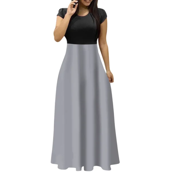 Women's Fashion Casual Loose Printed Round Neck Short Sleeve Long Dresses - Image 7