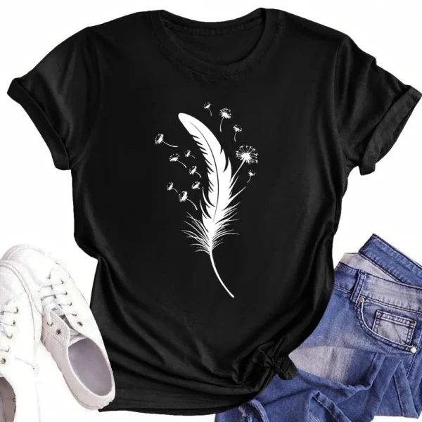 Women's Printed Round Neck Loose Daily Casual Short Sleeved Fashion T-Shirt - Image 16