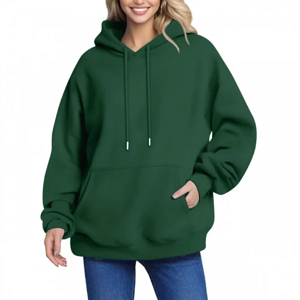 Women's Hoodie Women's Solid Color Long-sleeved Baggy Pullover Sweater Top - Image 23