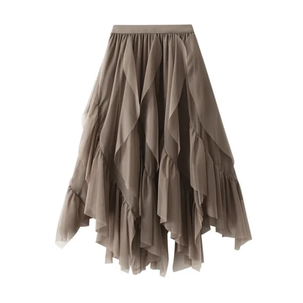Women's Fashion Casual Solid Color High Waist Ruffle Splicing Mesh Half-body - Image 20
