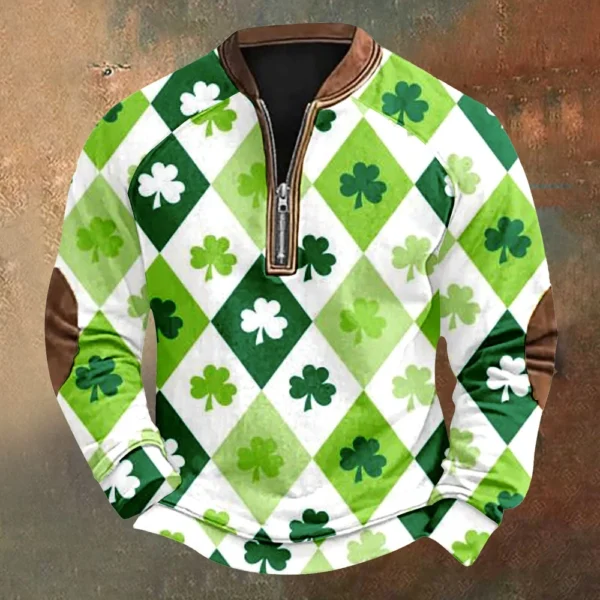 Men's St. Patrick's Day Vintage Casual Zip Sweatshirt Outdoor Casual Top - Image 13