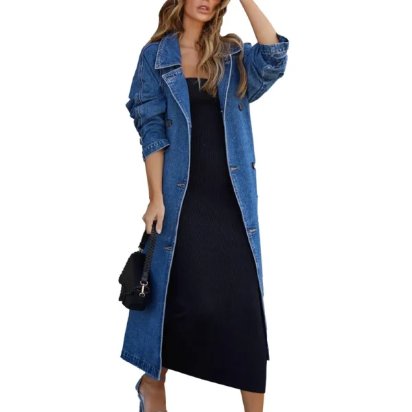 Fall  And Winter Women's Windbreaker Denim Cotton Solid Color Double Pockets - Image 17