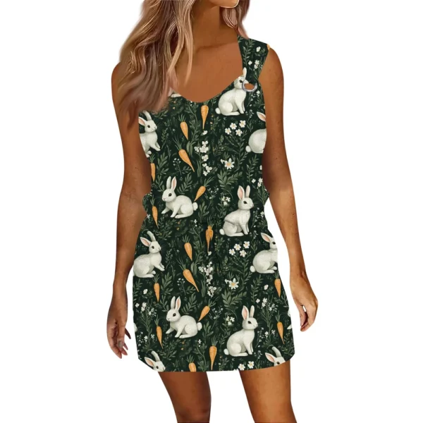 Women's Fashion Casual Easter Printed Sleeveless Drawstring Dress With Pockets - Image 20