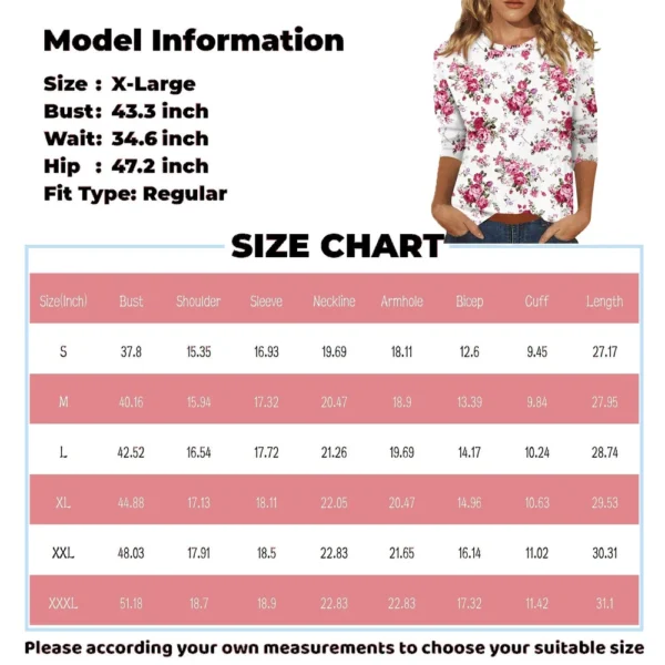 Women's Printed Basic Easter Fashion Tops Casual Plus Size 3/4 Sleeve Pullover - Image 24