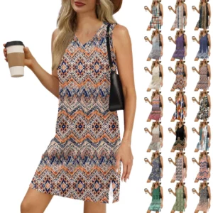 Women's V-neck Summer Casual Beach Vacation Women's Sleeveless Vintage Print