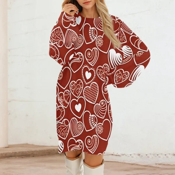 Women's Round Neck Casual Long Sleeve Valentine's Day Plush Gradient Plaid - Image 16