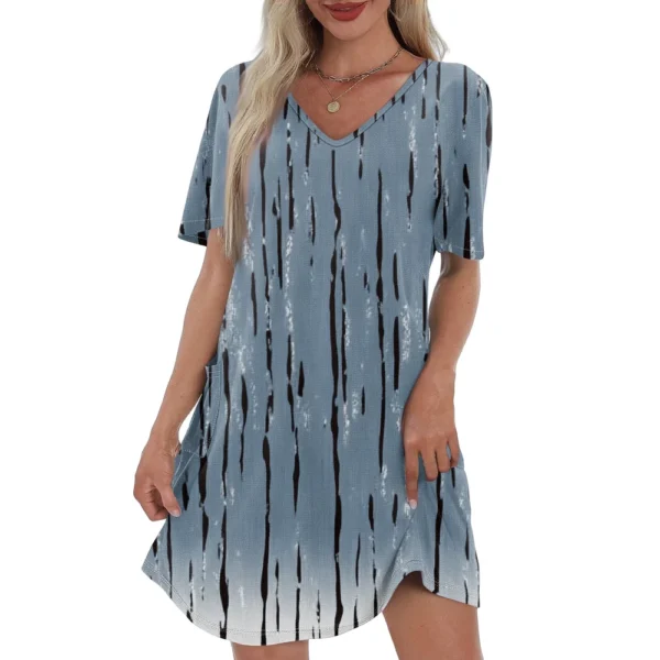 Women's Casual And Fashionable V-neck Short Sleeve Printing Mid Length Dress - Image 5