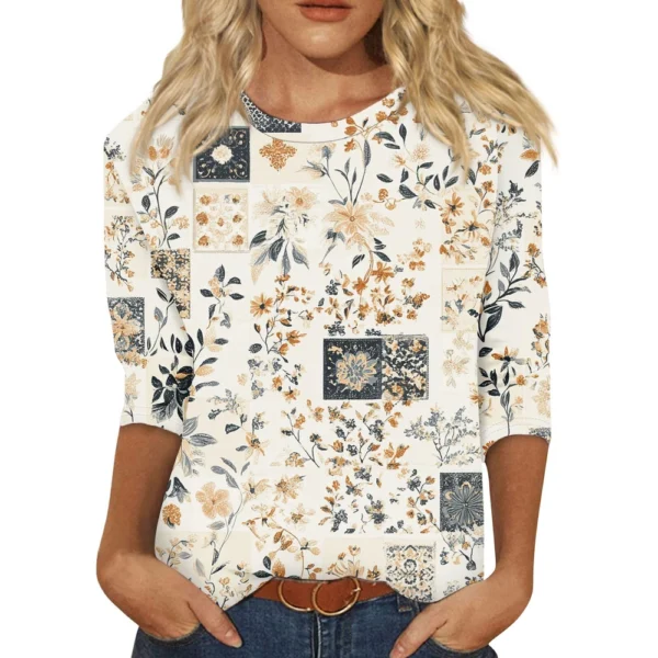 Women's Round Neck Short Sleeved Daily Fashion Casual Printed Loose T-Shirt - Image 35