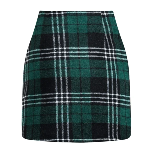 Womens High Waist Plaid Skirt Bodycon Pencil Wool Mini Skirts - Image 13