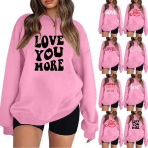 Women's T-shirt Tops Loose, Fashionable And Casual  Valentine's Day Print Round
