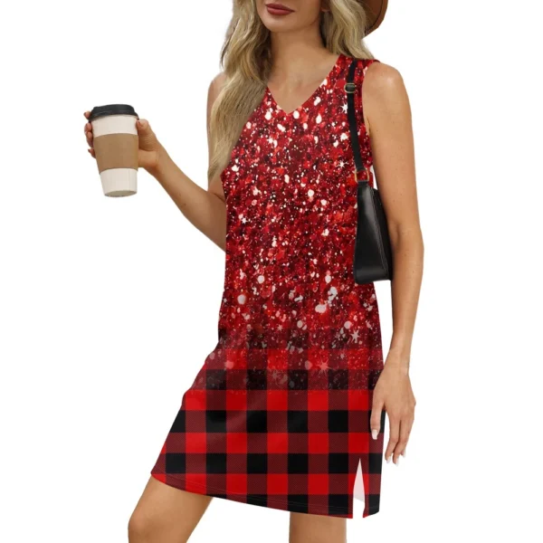 Women's V-neck Summer Casual Beach Vacation Women's Sleeveless Plaid Print - Image 20