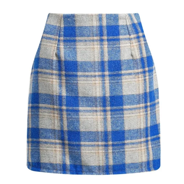 Womens High Waist Plaid Skirt Bodycon Pencil Wool Mini Skirts - Image 22