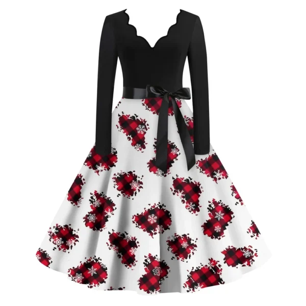 Women's Casual V-Neck Fashion Christmas Slim Long Sleeve Printed Dresses - Image 40