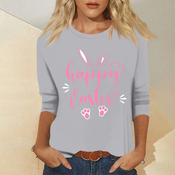 Women's Tops Basic Casual Printed 3/4 Sleeve Plus Size Easter Fashion Pullover - Image 19