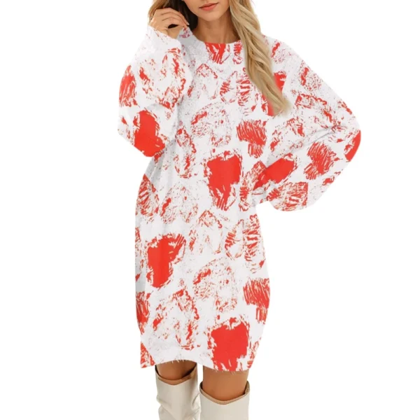 Women's Round Neck Casual Long Sleeve Valentine's Day Plush Gradient Plaid - Image 3