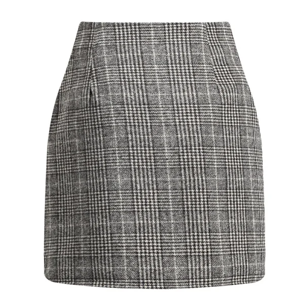 Womens High Waist Plaid Skirt Bodycon Pencil Wool Mini Skirts - Image 19
