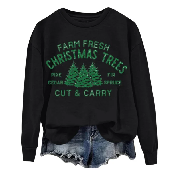 Women's Sweatshirt Sports Christmas Print Pullover Sweatshirt Round Neck Long - Image 18