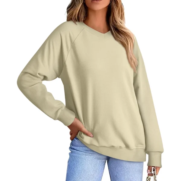 Women's Fashion Sweatshirt V-neck Long Sleeve Solid Color Casual Loose Pullover - Image 6