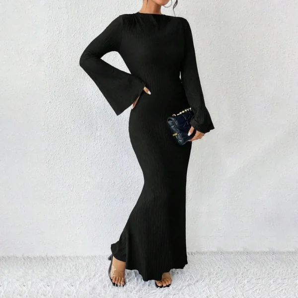 Women's Fall Dresses 2024 Maxi Dresses Solid Flare Sleeve Dress Bodycon Dresses - Image 6