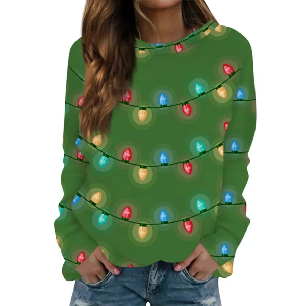 Women's Long Sleeve Print O-Neck Christmas Blouse Fashion Casual Pullover Top - Image 17