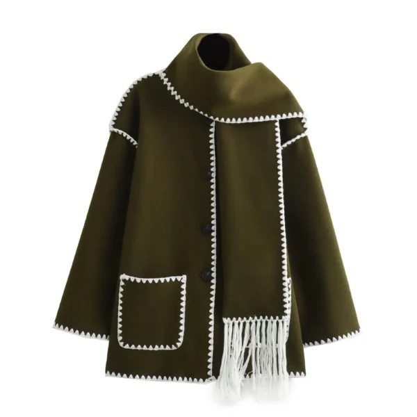 Women's scarf with patchwork tweed coat - Image 10