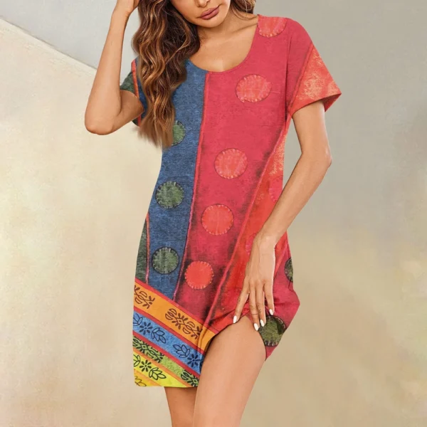 Womens Summer Dresses Short Sleeve Linen Casual T-Shirt Dresses Swing Beach - Image 31