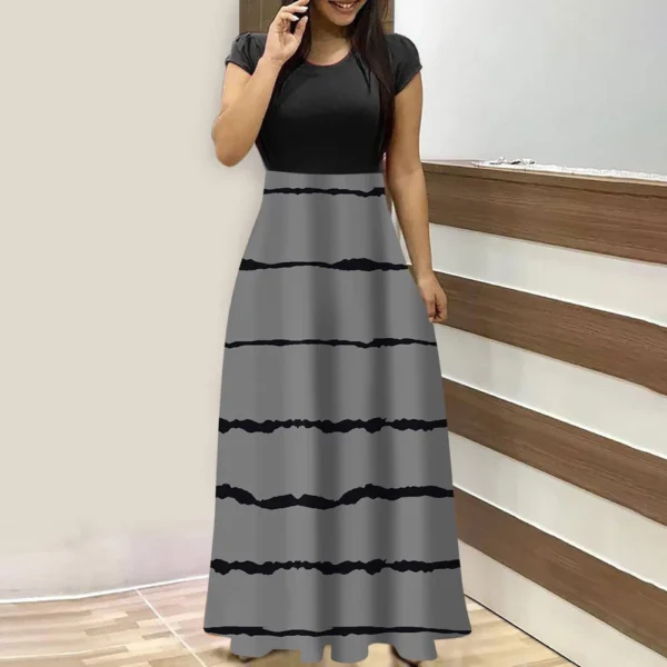 Women's Fashion Casual Loose Printed Round Neck Short Sleeve Long Dresses - Image 28