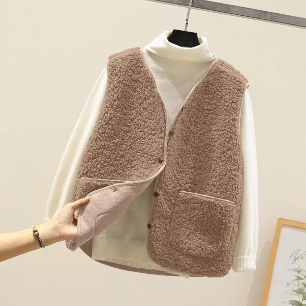 Women's Fashion Casual Loose Lamb Wool Female Short   Winter  Vest - Image 25