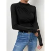 Women's Solid Color Slim Long Sleeve T-Shirt Women - Image 7