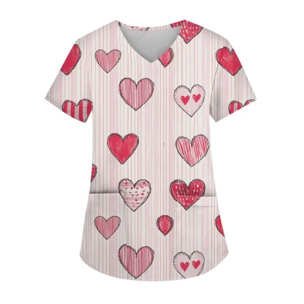 Women's Fashion V-neck Short Sleeve Workwear With Pockets Printed Tops - Image 35