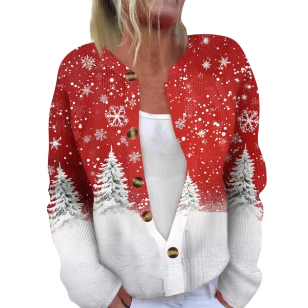 Women's Fashion Long Sleeve Christmas Snowman Snowflake Print Jacket Cardigan - Image 17