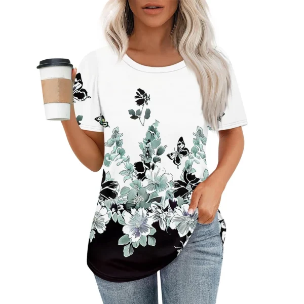 Women's Round Neck Casual Fashion Printed Daily Short Sleeved Loose T-Shirt - Image 13