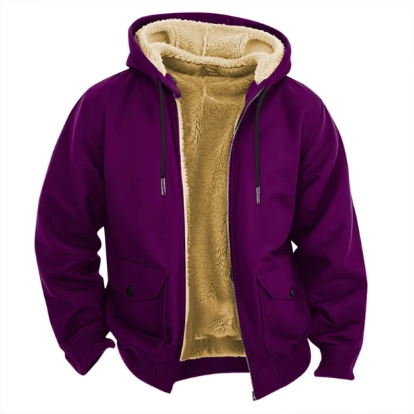 Men's Casual Zippered Pocket Hooded Jacket Men's Solid Color Fashion Warm Jacket - Image 32