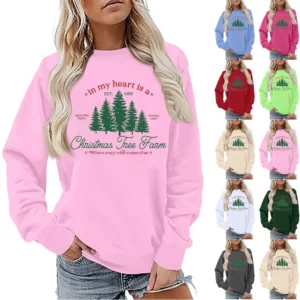 Women's Sweatshirt Sports Christmas Print Pullover Sweatshirt Round Neck Long