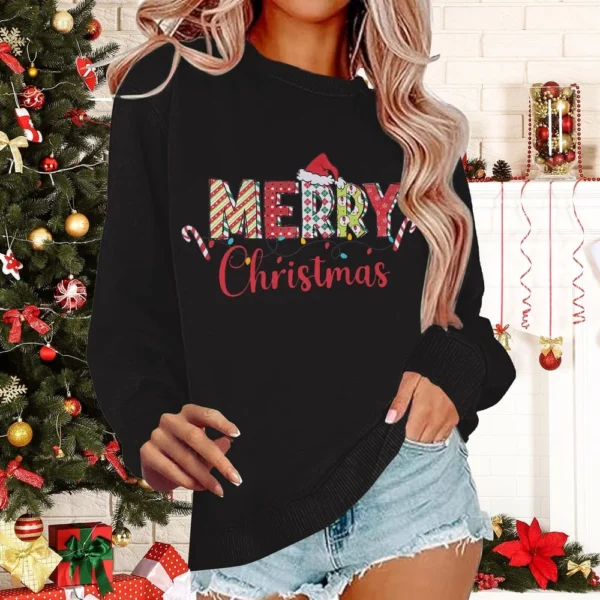 Women's Casual Loose Solid Color Easter Print Round Neck Long Sleeve Hoodie - Image 13