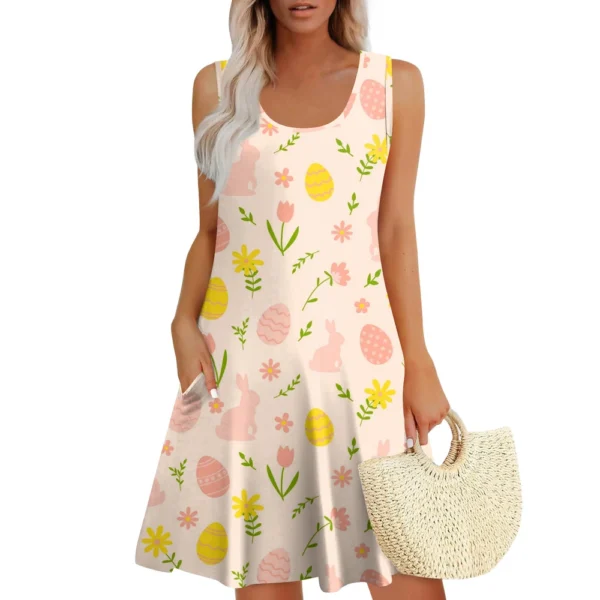 Womens Summer Dresses Easter Print  Loose U Neck Sleeveless Sundresses Dress - Image 6