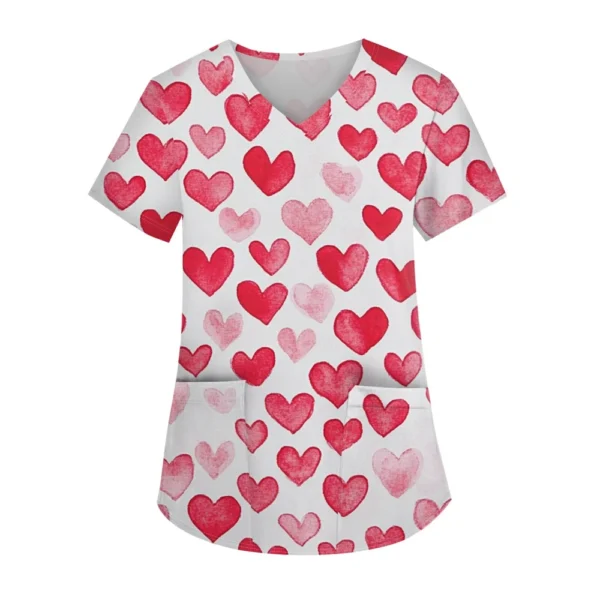 Women's Fashion V-neck Short Sleeve Workwear With Pockets Printed Tops - Image 14