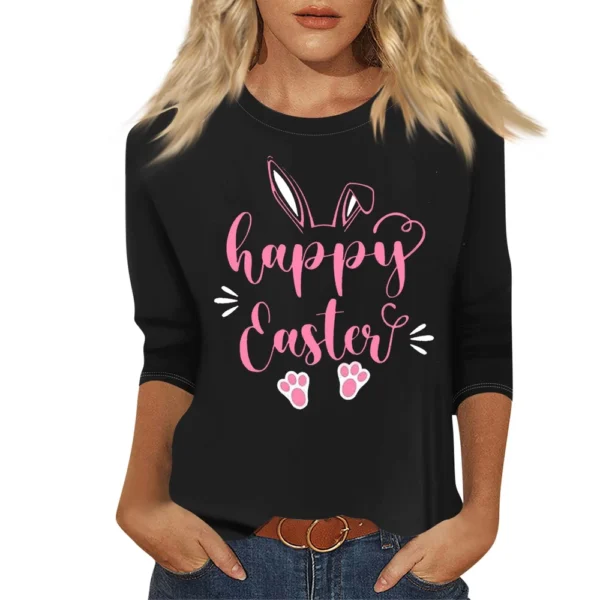Women's Tops Basic Casual Printed 3/4 Sleeve Plus Size Easter Fashion Pullover - Image 14