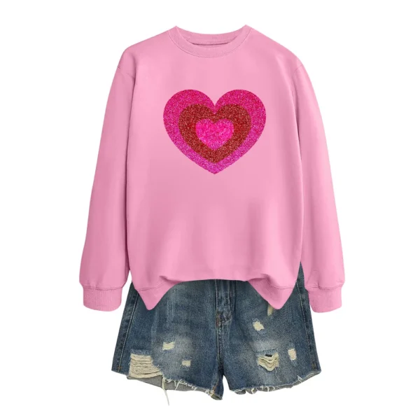 Women's T-shirt Tops Loose, Fashionable And Casual  Valentine's Day Print Round - Image 11