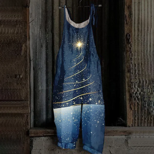 Women's Vintage Loose Christmas Casual Shoulder Strap Jumpsuit Print - Image 13